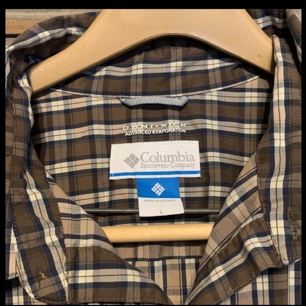 Men’s Columbia Omni-wick brown plaid shirt-large - Picture 3 of 4